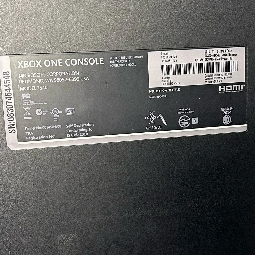 Microsoft Xbox One Console Model #1540 With Cables/Kinect sensor (No controller)